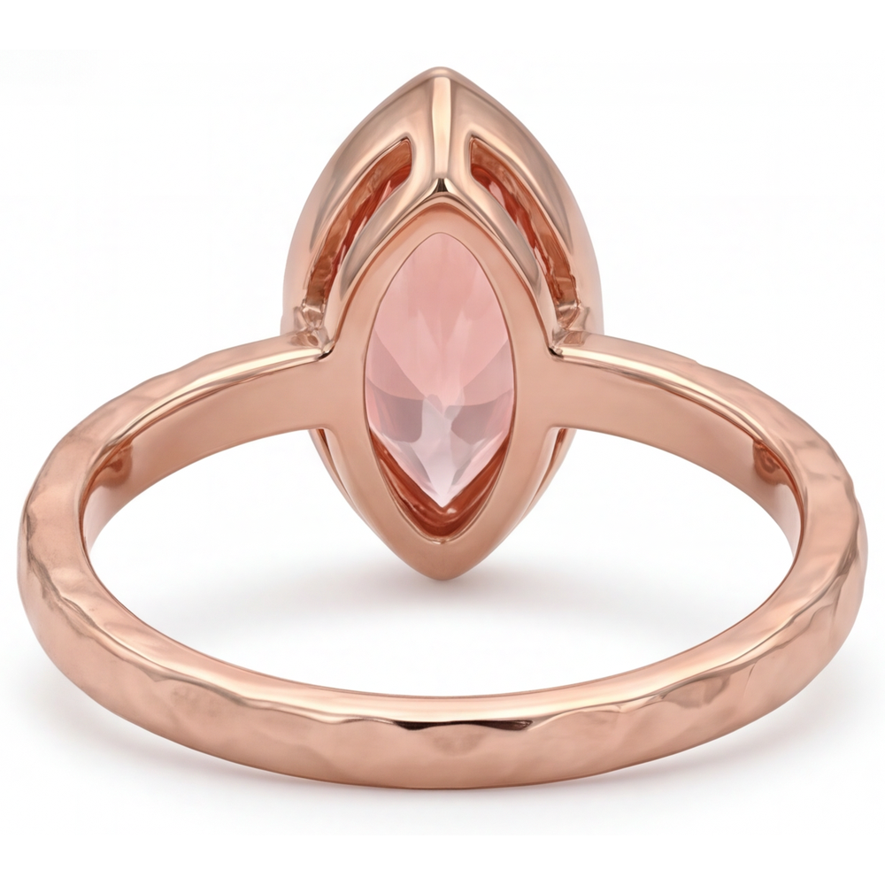 Padparadscha-Saphir-Ring, 3,5 Karat, im Labor gezüchtet, Marquise, Lünette, Solitär, 14 Karat Roségold