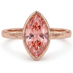 Padparadscha-Saphir-Ring 3,5 Karat, im Labor gezüchtet, Marquise-Schliff, Lünette, Solitär, 14 Karat Roségold