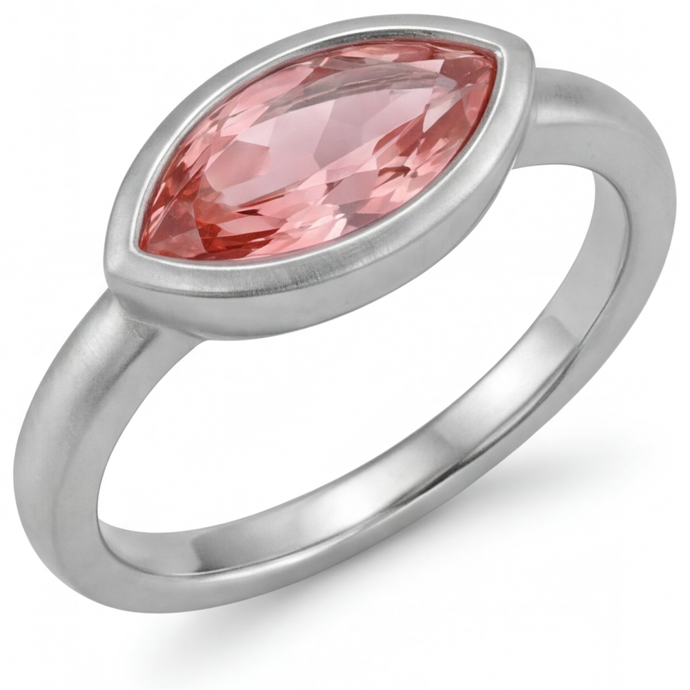 Antiker Padparadscha-Saphir-Ring 3,5 Karat im Labor gezüchtet Marquise Lünette Solitär 14 Karat Weißgold