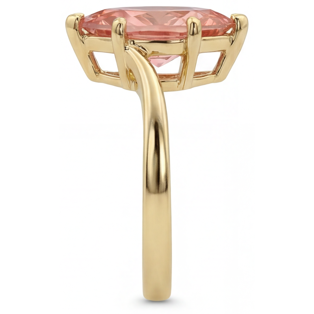 Padparadscha-Saphir-Ring, 3,5 Karat, im Labor gezüchtet, Marquise-Schliff, Bypass-Design, 14 Karat Gelbgold