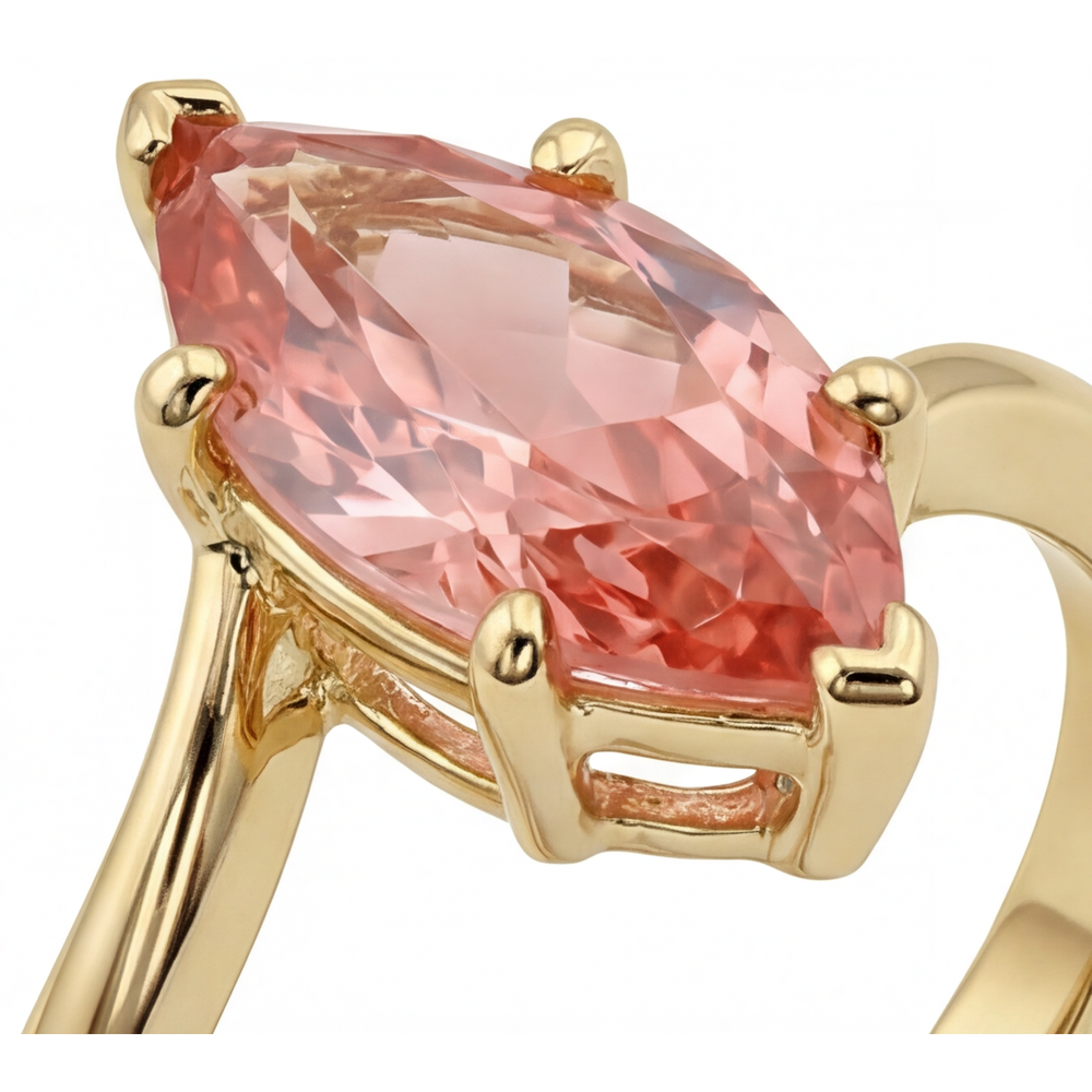 Padparadscha-Saphir-Ring, 3,5 Karat, im Labor gezüchtet, Marquise-Schliff, Bypass-Design, 14 Karat Gelbgold