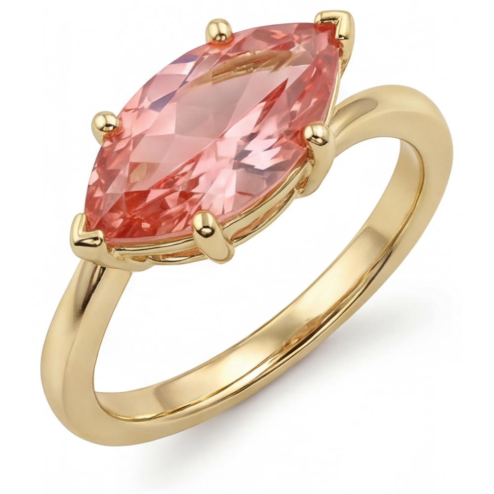 Padparadscha-Saphir-Ring, 3,5 Karat, im Labor gezüchtet, Marquise-Schliff, Bypass-Design, 14 Karat Gelbgold