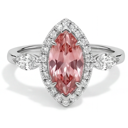 Padparadscha-Saphir-Ring 2,3 Karat Echter Marquise Halo Vintage 14 Karat Weißgold
