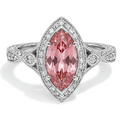Pfirsich-Saphir-Ring 2,3 Karat Echter Padparadscha im Marquise-Schliff Halo Geteilte Ringschiene 14 Karat Weißgold