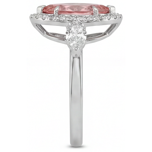 Padparadscha-Saphir-Ring 2,3 Karat Echter Marquise Halo Vintage 14 Karat Weißgold