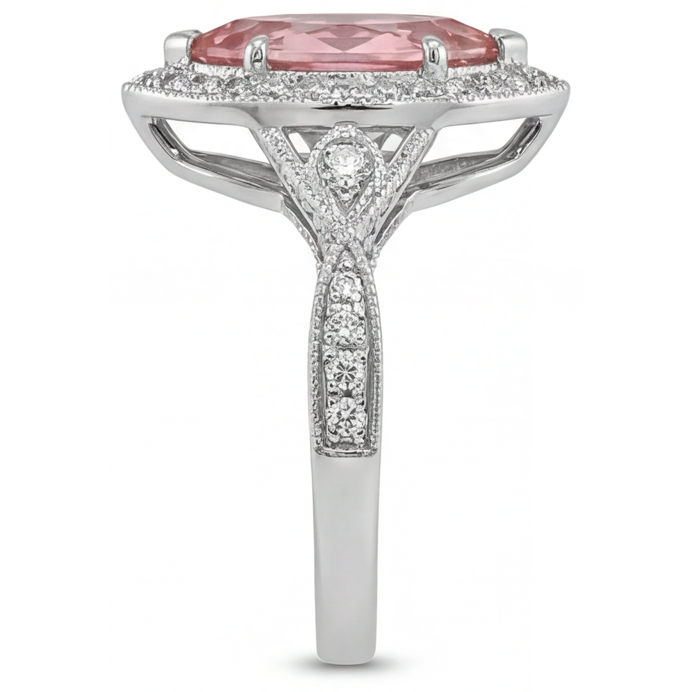 Pfirsich-Saphir-Ring 2,3 Karat Echter Padparadscha im Marquise-Schliff Halo Geteilte Ringschiene 14 Karat Weißgold