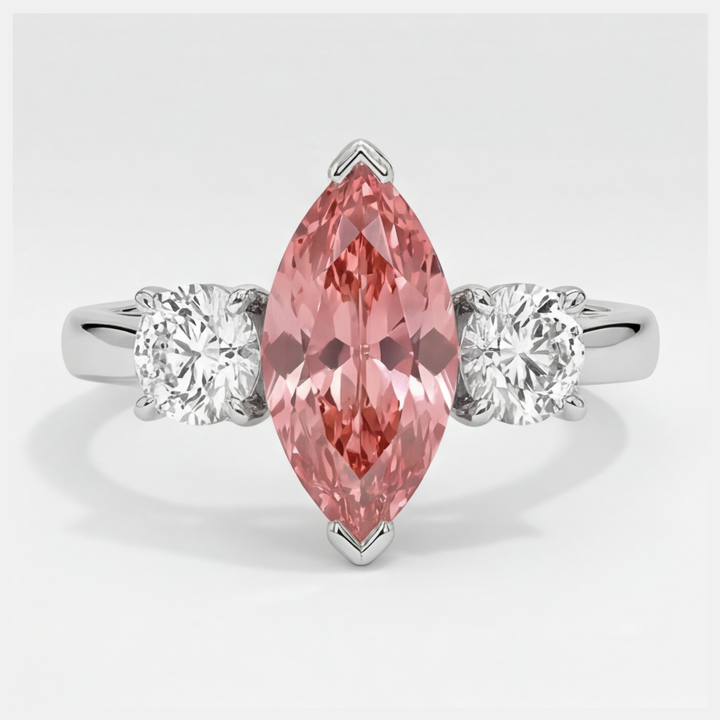 Padparadscha-Saphir-Ring 3,1 Karat Echter Marquise-Schliff Dreistein Platin
