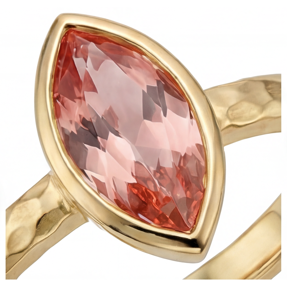 Pfirsich-Saphir Verlobungsring 2 Karat Natürlicher Marquise Padparadscha Lünette Solitär 14 Karat Gelbgold
