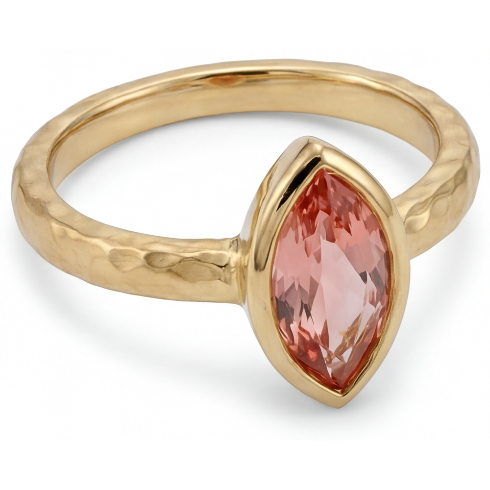 Pfirsich-Saphir Verlobungsring 2 Karat Natürlicher Marquise Padparadscha Lünette Solitär 14 Karat Gelbgold
