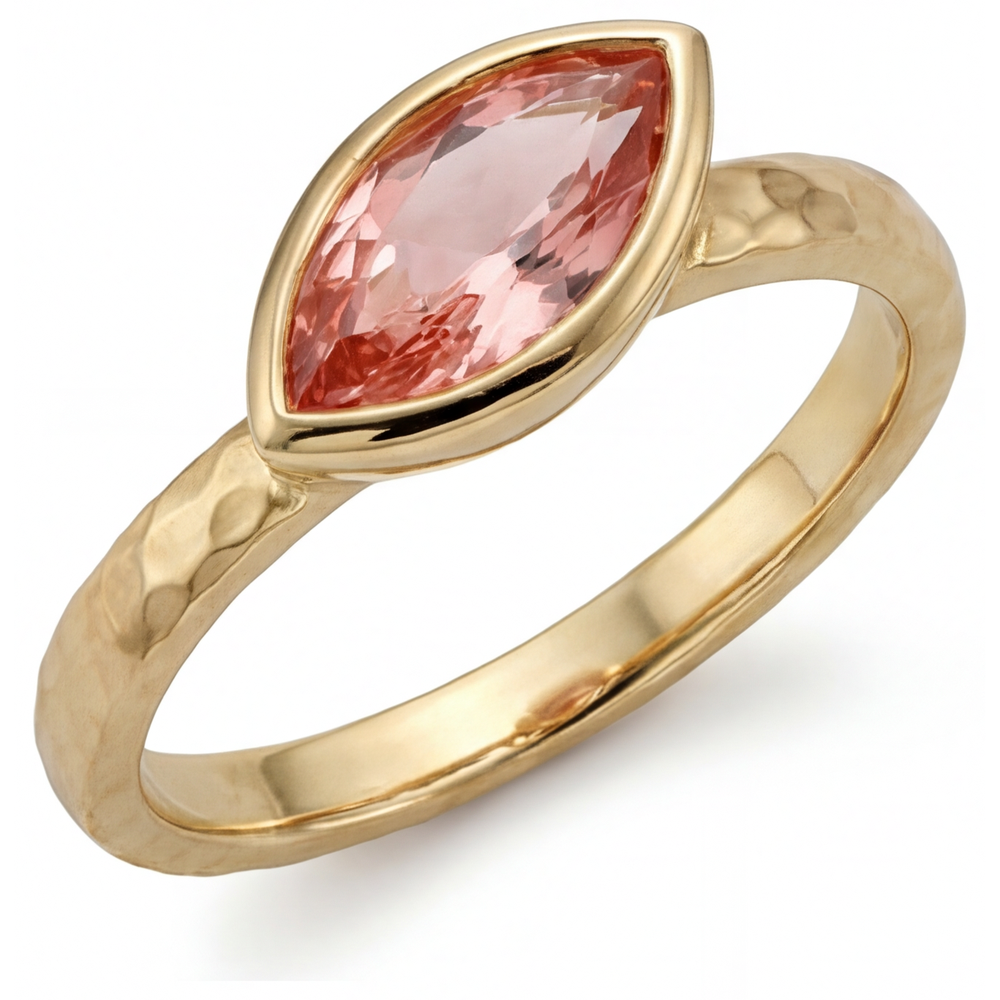 Pfirsich-Saphir Verlobungsring 2 Karat Natürlicher Marquise Padparadscha Lünette Solitär 14 Karat Gelbgold
