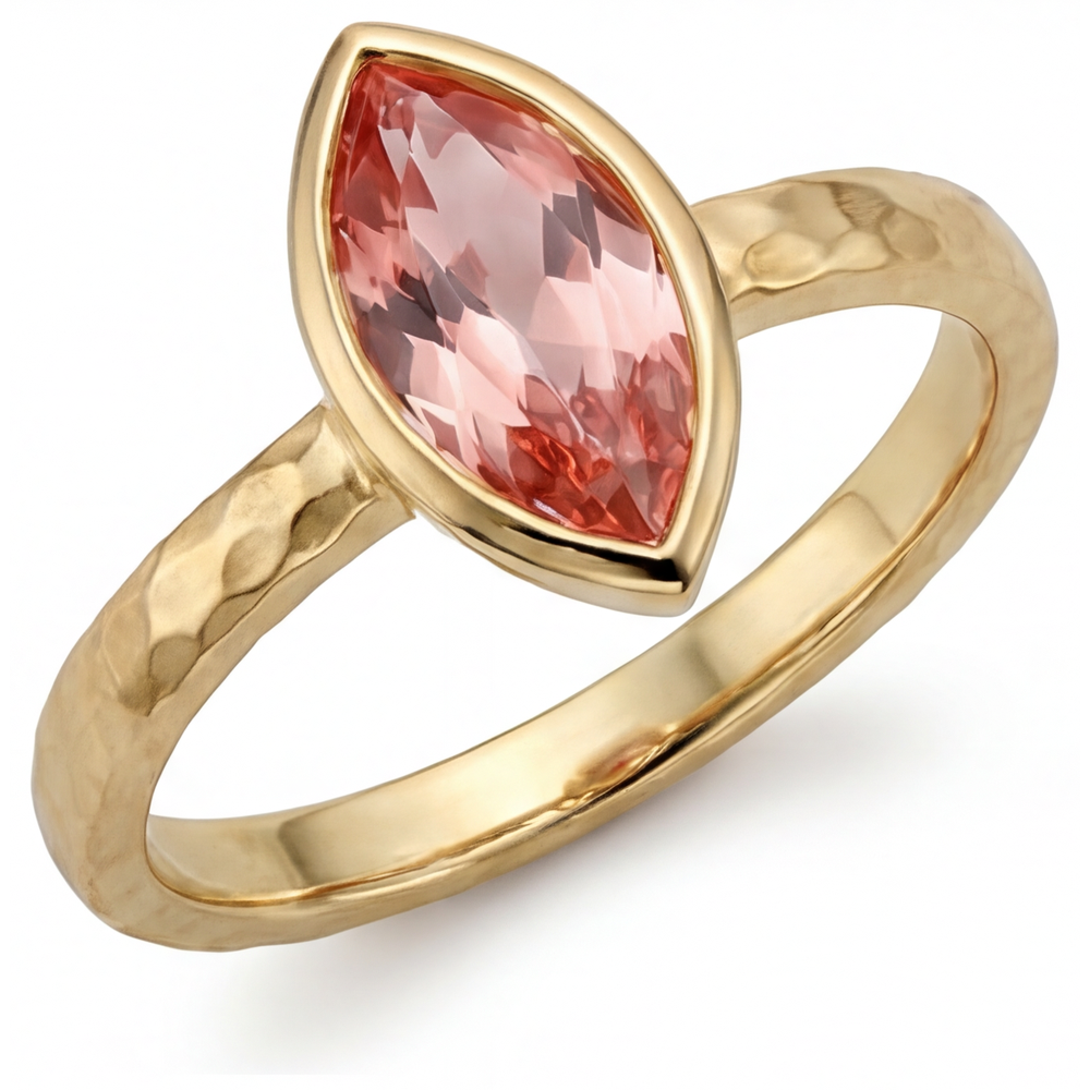 Pfirsich-Saphir Verlobungsring 2 Karat Natürlicher Marquise Padparadscha Lünette Solitär 14 Karat Gelbgold