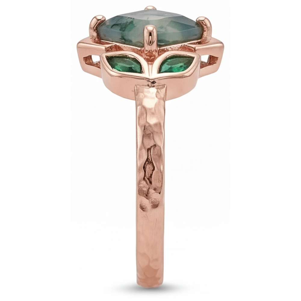 Edelstein-Ring 14K Roségold mit Moss Agate – Schrägansicht