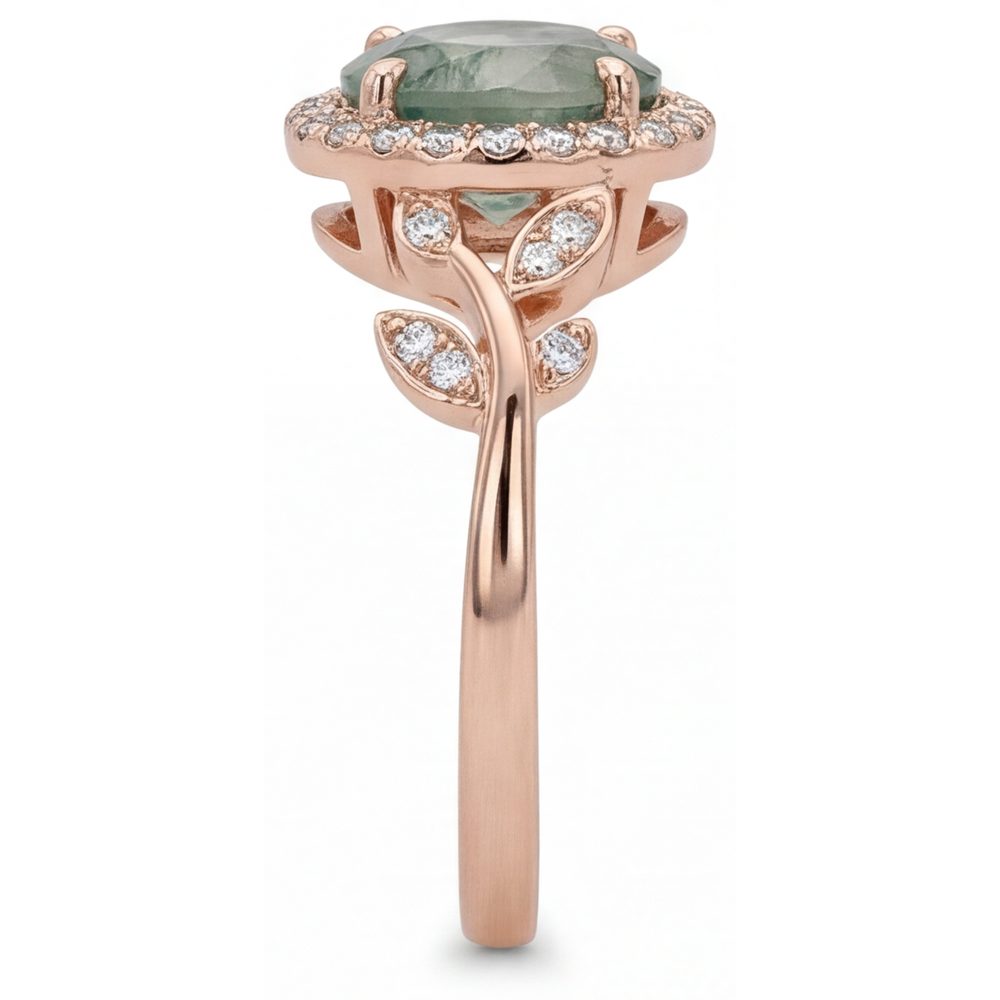 Moss Agate Rund-Brillant Farbstein-Ring in 14K Roségold – Profilansicht