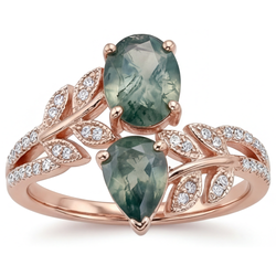 Moss Agate Farbstein-Ring – Pavé 3,25 Karat 14K Roségold