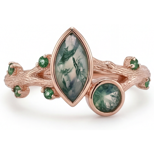 Moss Agate Schmuckstein-Ring 1,50-Karat 14K Roségold – Frontansicht