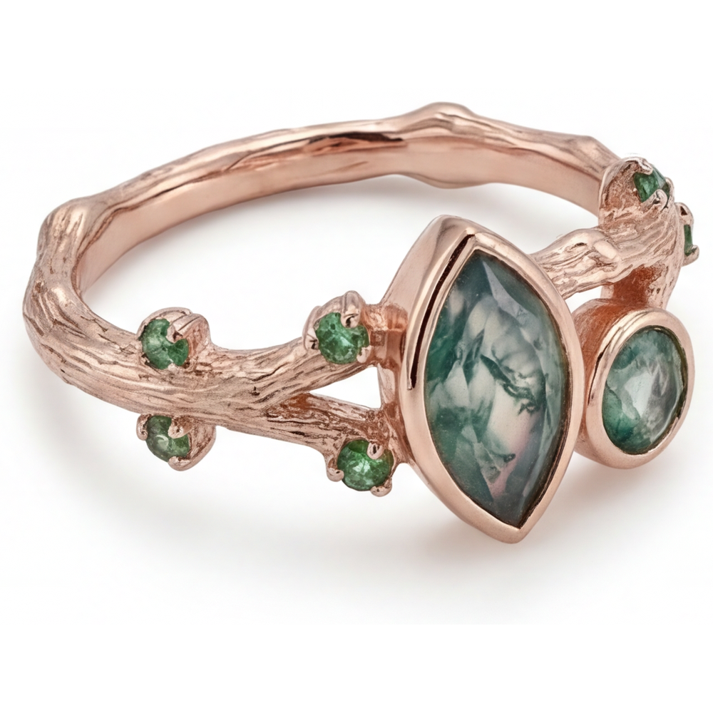 Moss Agate Marquise-Schliff Schmuckstein-Ring in 14K Roségold – Seitenansicht