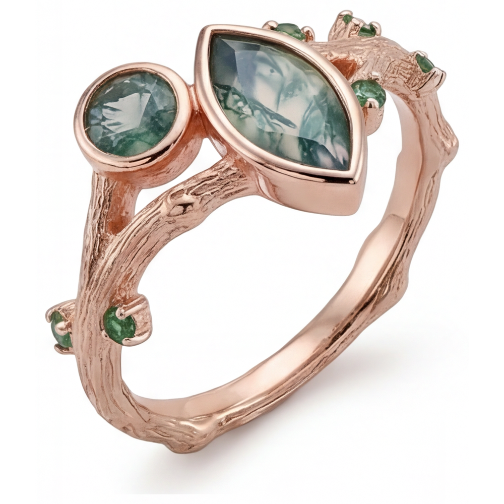 Moss Agate Marquise-Schliff Schmuckstein-Ring in 14K Roségold – Profilansicht