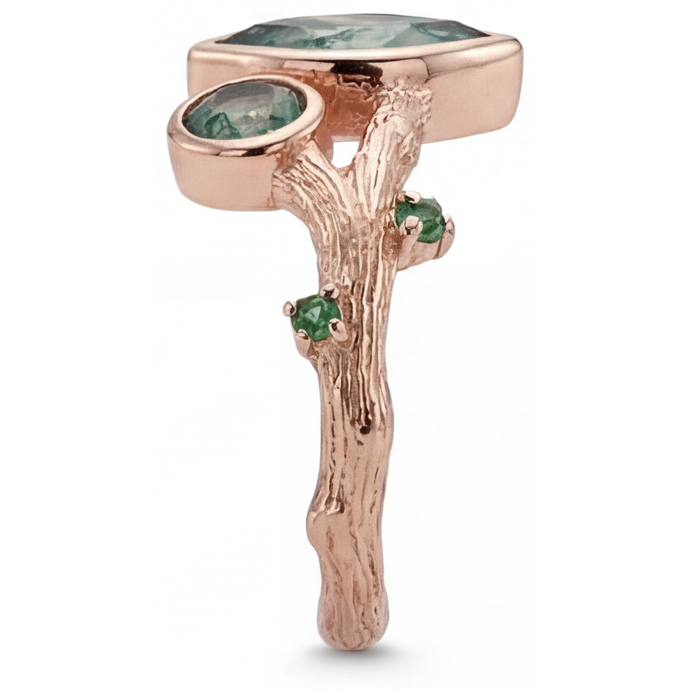 Moss Agate Marquise-Schliff Schmuckstein-Ring in 14K Roségold – Draufsicht