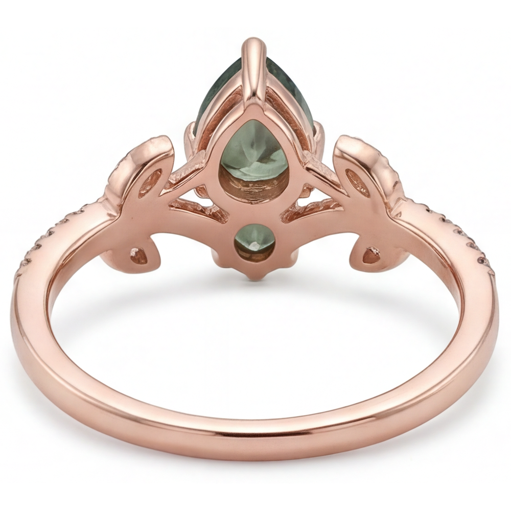 Birnen-Schliff Moss Agate Ring in 14K Roségold – Profilansicht