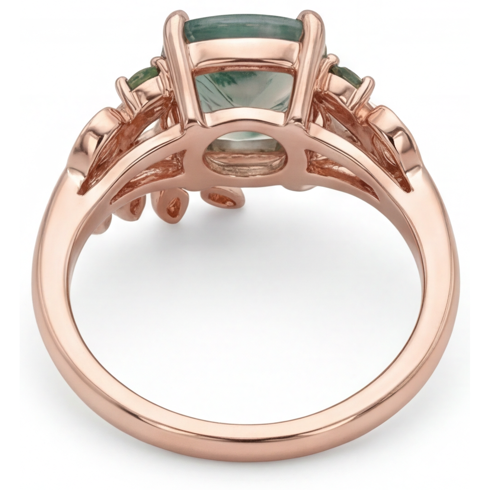 Moss Agate Kissen-Schliff Schmuckstein-Ring in 14K Roségold – Draufsicht