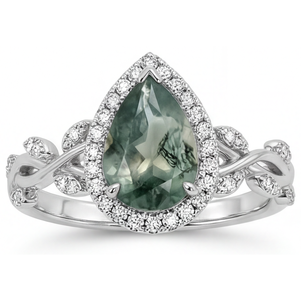 Handgefertigter Moss Agate Schmuckstein-Ring 3 Karat – Frontansicht