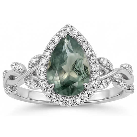 Handgefertigter Moss Agate Schmuckstein-Ring 3 Karat – Frontansicht