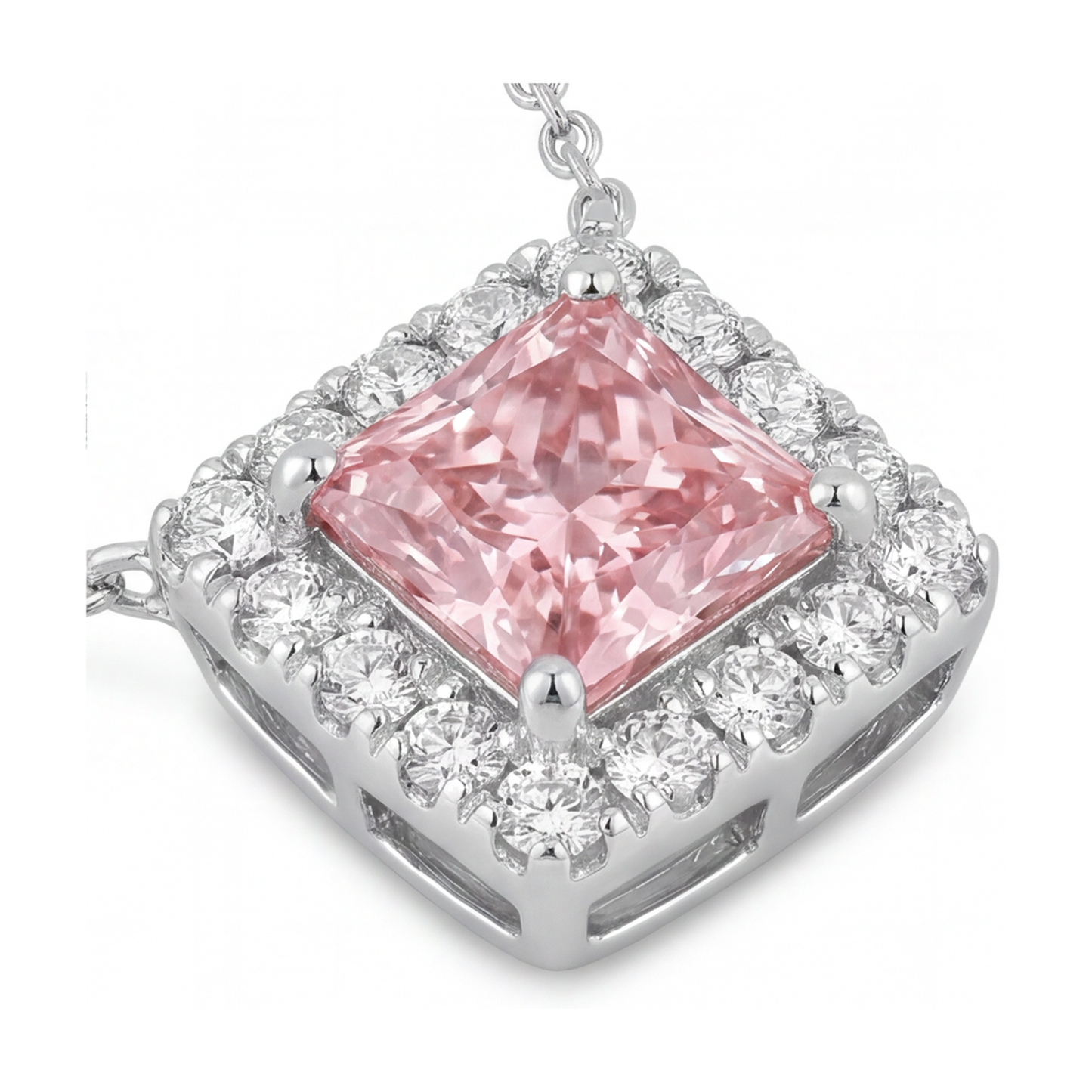 Halskette mit natürlichem rosa Diamanten, 0,95 Karat, Princess-Schliff