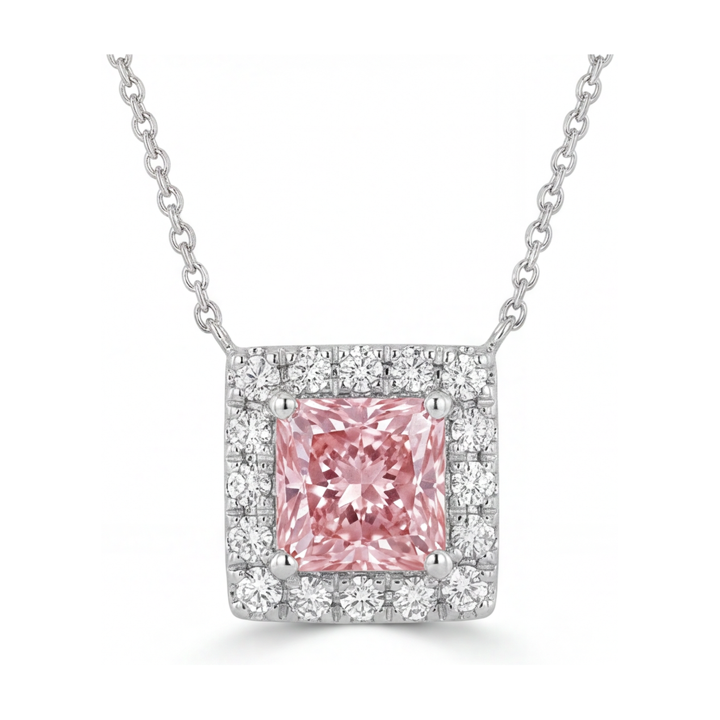Halskette mit natürlichem rosa Diamanten, 0,95 Karat, Princess-Schliff