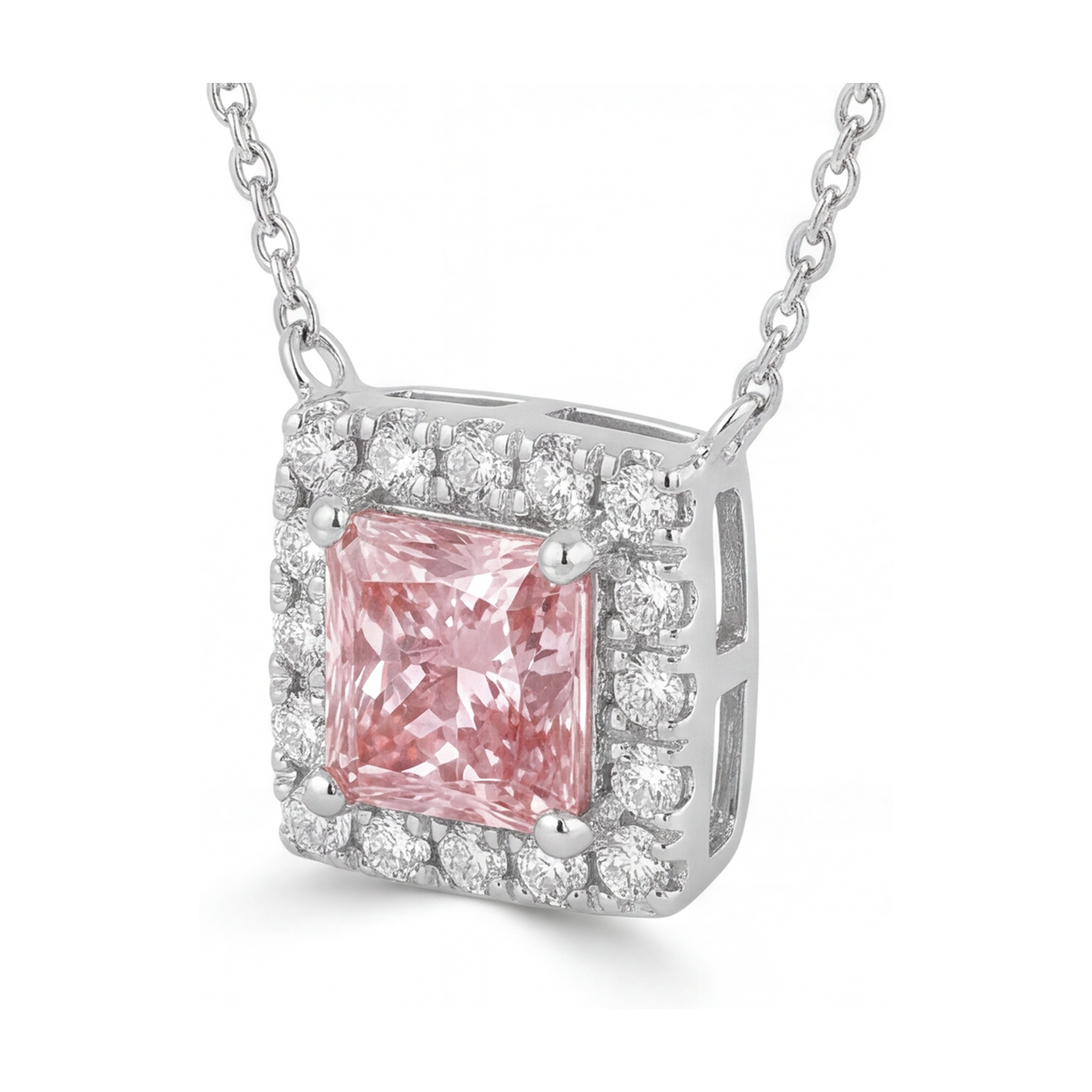 Halskette mit natürlichem rosa Diamanten, 0,95 Karat, Princess-Schliff