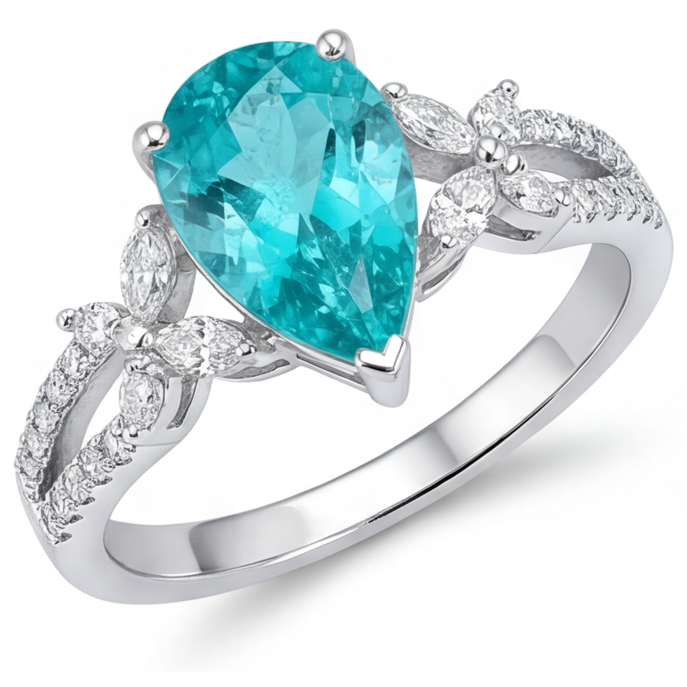 Eleganter Neon Paraiba Edelstein-Ring 2 Karat – Hauptansicht