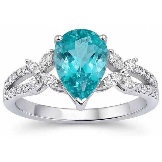 Birnen-Schliff Neon Paraiba Ring in 14K Weißgold – Draufsicht