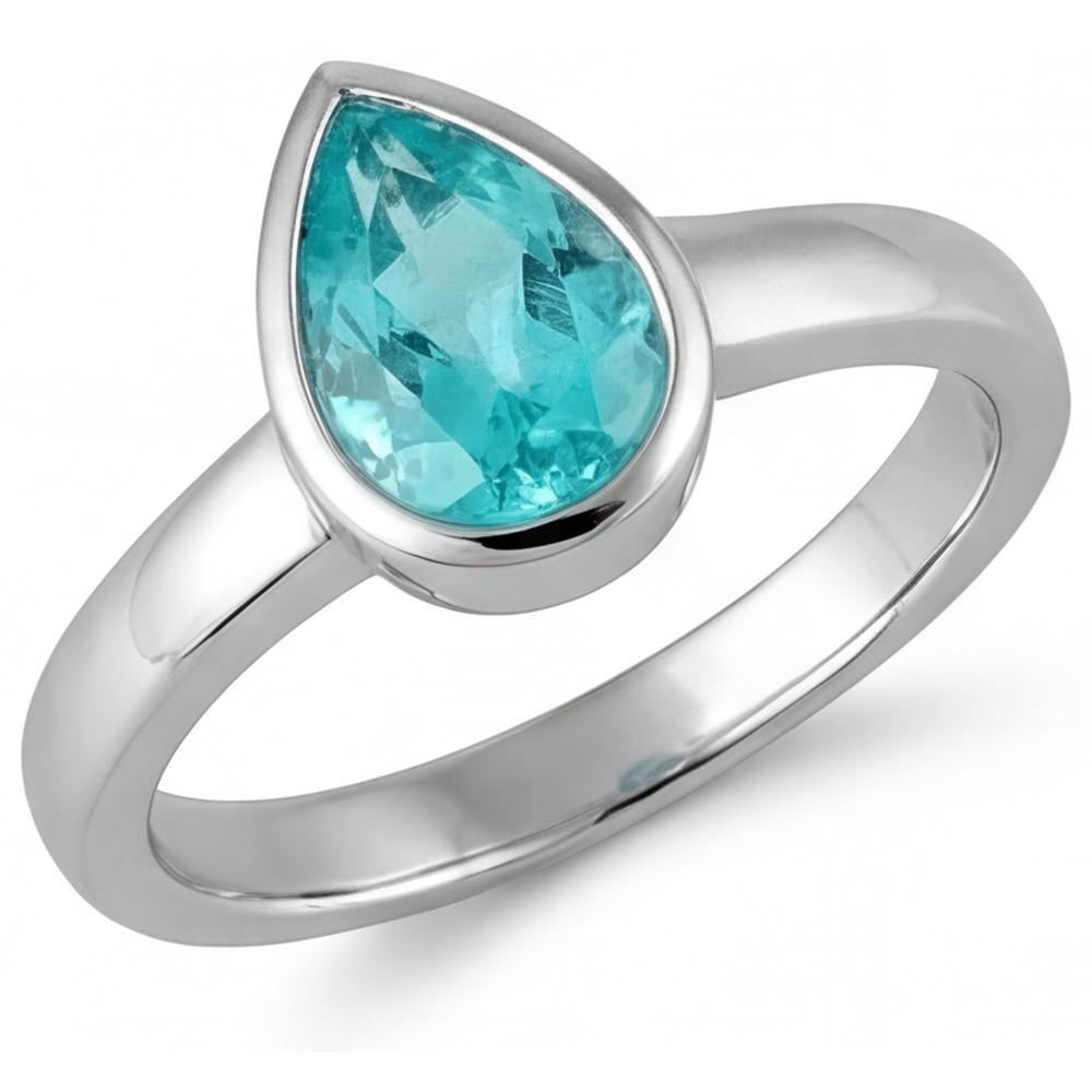 Neon Paraiba Farbstein-Ring 1,25-Karat 14 Karat Weißgold – Hauptansicht