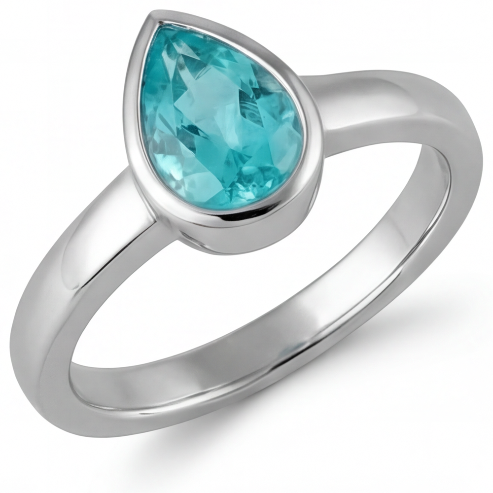 Natürlicher Neon Paraiba Farbstein-Ring 1,25 Karat 14 Karat Weißgold – Frontansicht