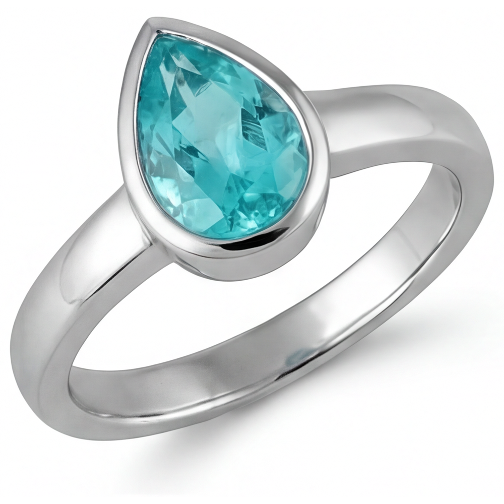 Tropfen-Schliff Neon Paraiba Ring in 14 Karat Weißgold – Seitenansicht