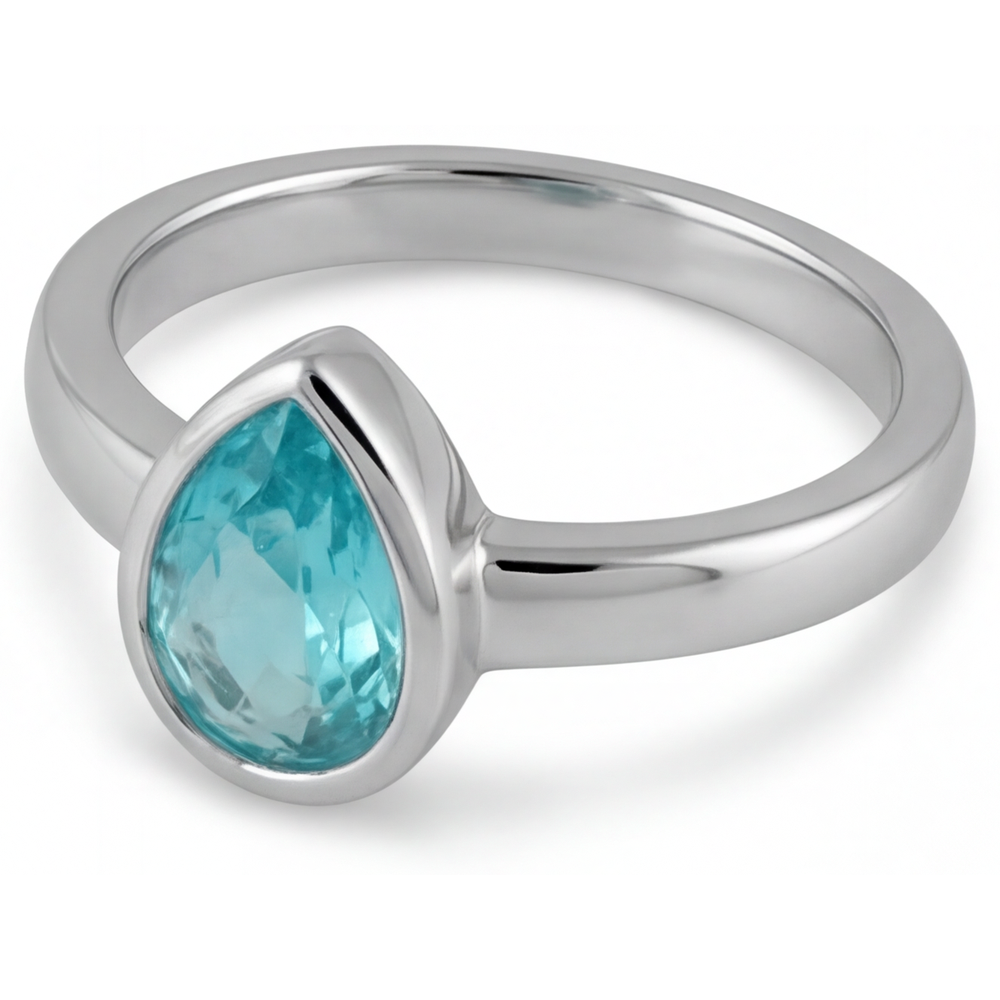 Neon Paraiba Tropfen-Schliff Farbstein-Ring in 14 Karat Weißgold – Schrägansicht