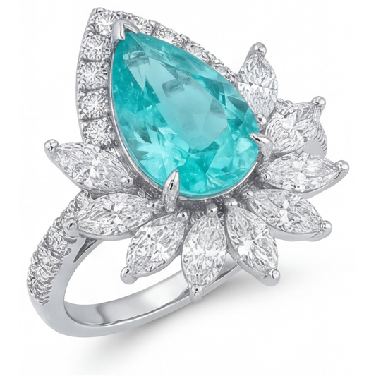 Natürlicher Neon Paraiba Halo-Fassung Ring – Schrägansicht