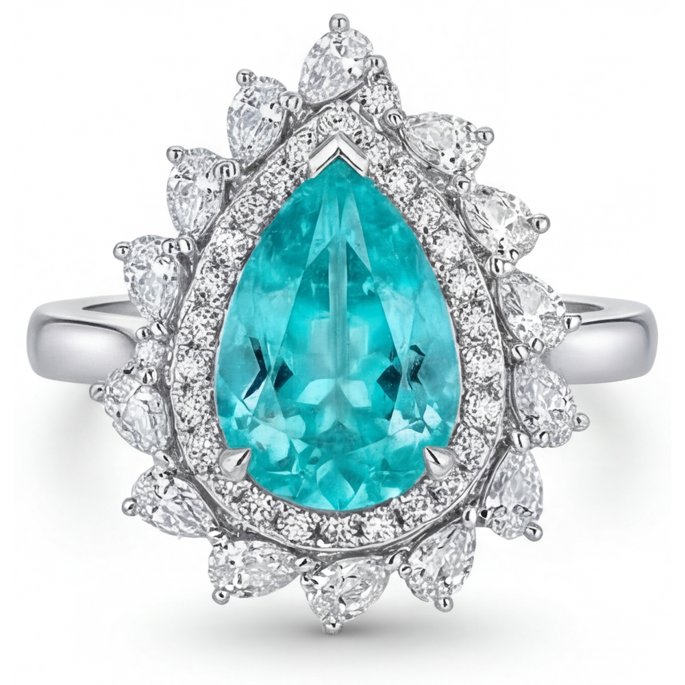 Neon Paraiba Halo-Fassung Ring 6,50-Karat 14K Weißgold – Frontansicht