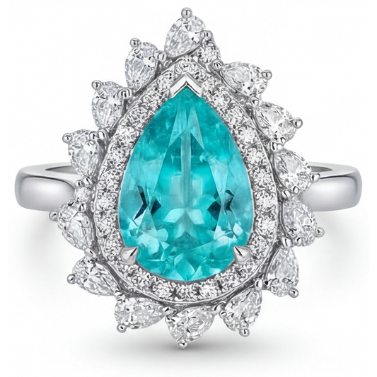 Neon Paraiba Halo-Fassung Ring 6,50-Karat 14K Weißgold – Frontansicht