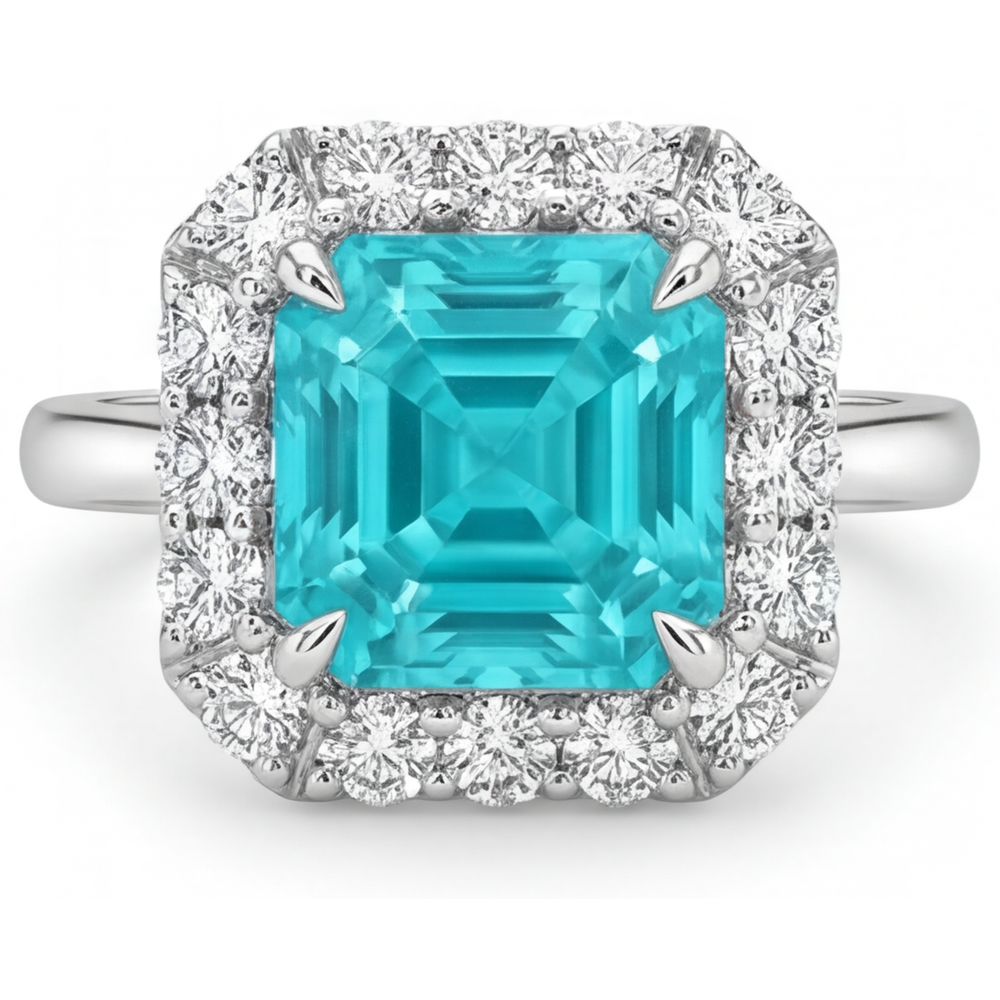 Neon Paraiba Halo-Ring 2-Karat 14K Weißgold – Hauptansicht