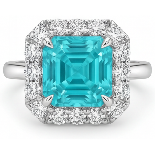 Authentischer Neon Paraiba Halo-Ring 3,50 Karat 14K Weißgold – Hauptansicht