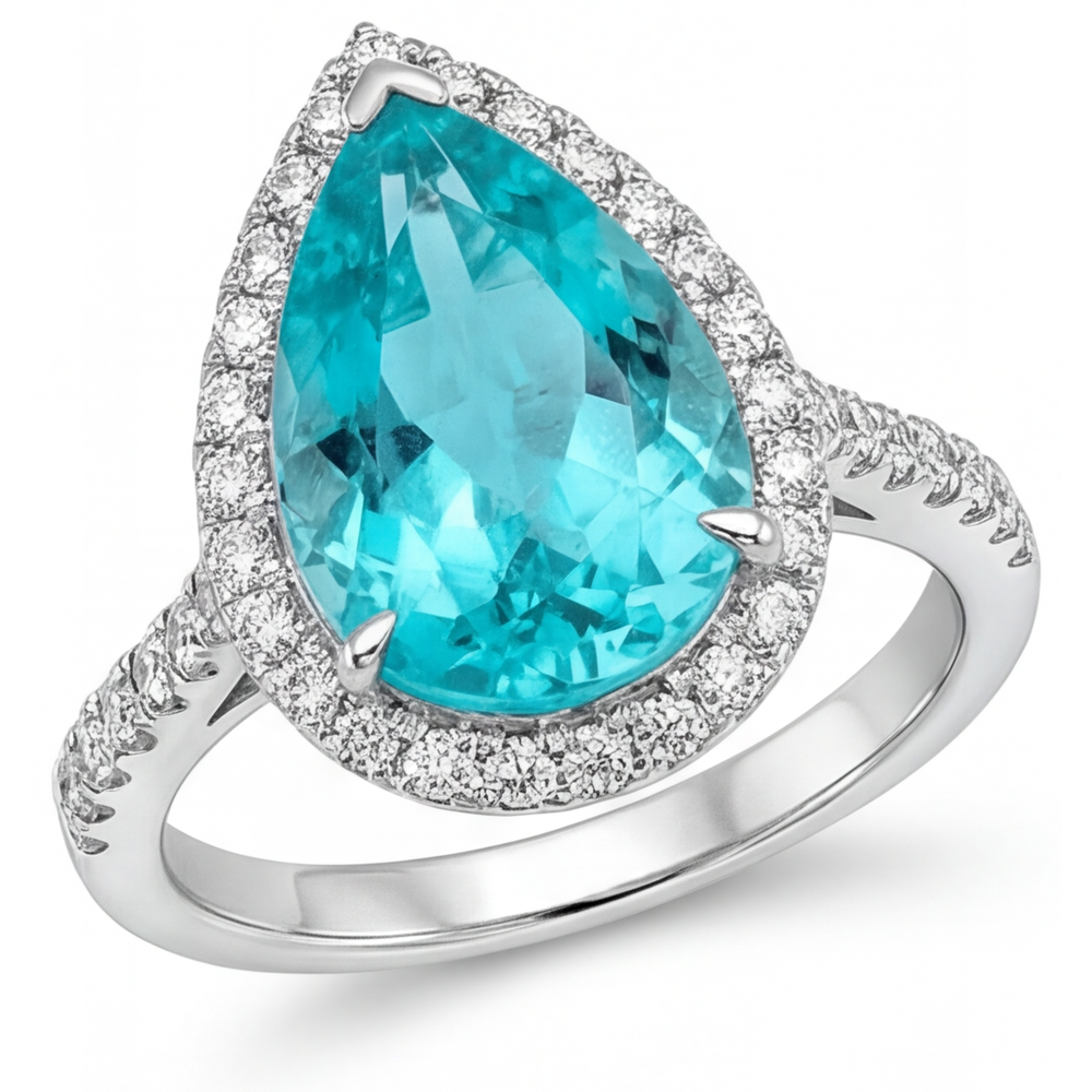 Natürlicher Neon Paraiba Halo-Verlobungsring 5,50 Karat 14 Karat Weißgold – Hauptansicht