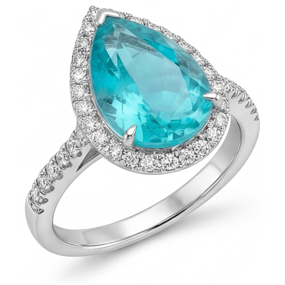 Neon Paraiba Halo-Verlobungsring 5,50-Karat 14 Karat Weißgold – Seitenansicht
