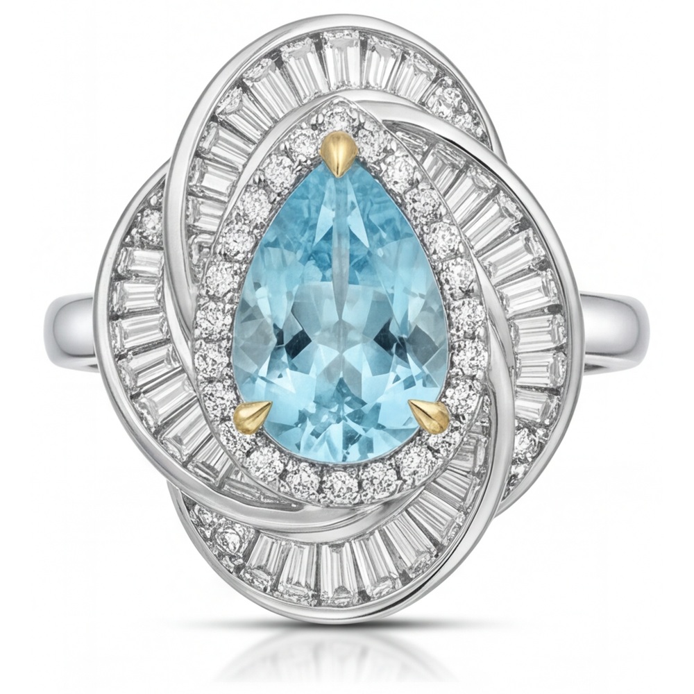 Authentischer Neon Paraiba Halo-Verlobungsring 7,5 Karat Zweifarbiges 14K Gold – Hauptansicht