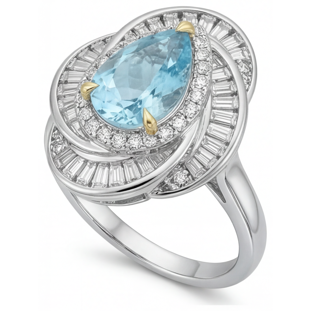 Neon Paraiba Halo-Verlobungsring 7,5-Karat Zweifarbiges 14K Gold – Seitenansicht