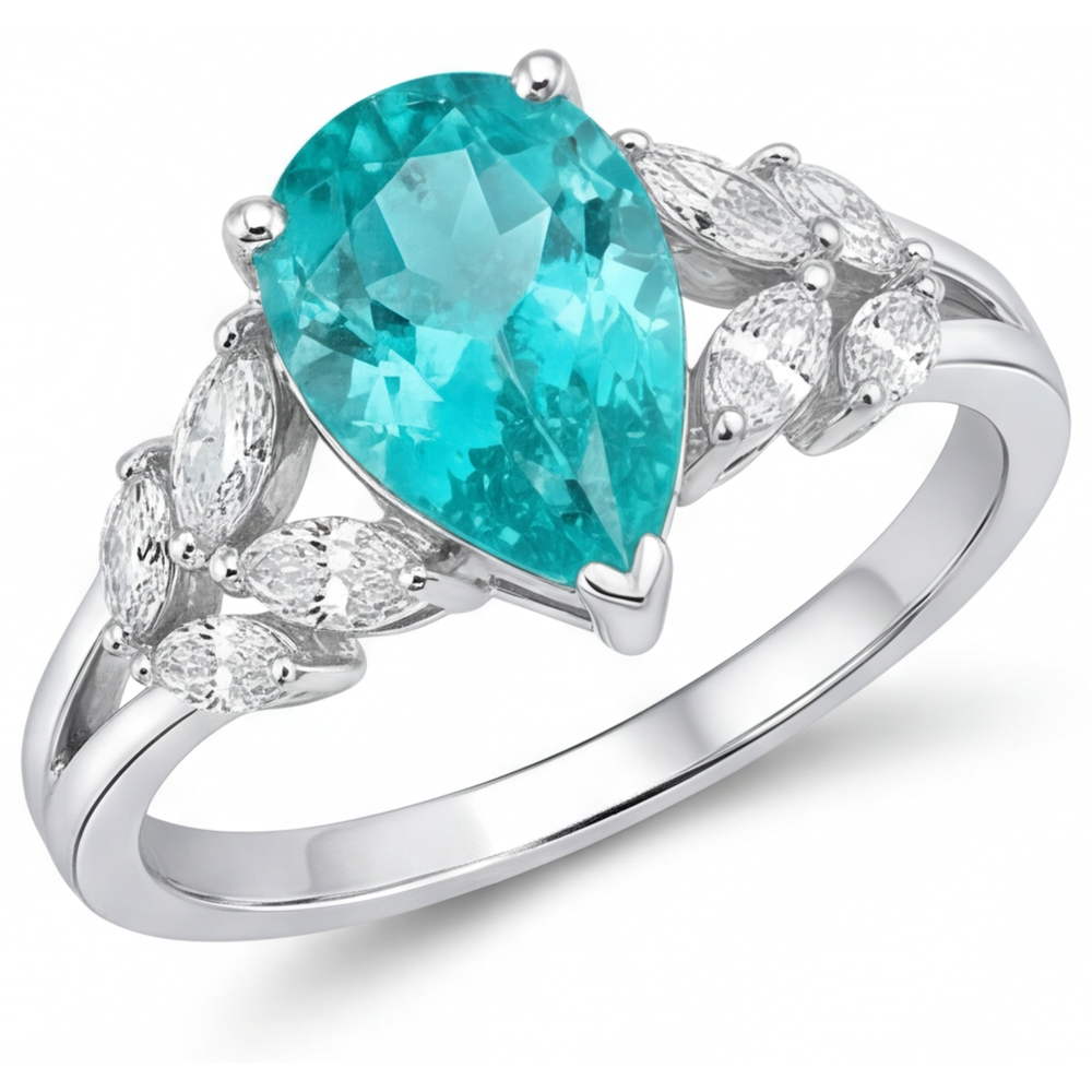 Naturreiner Neon Paraiba Schmuckstein-Ring 2 Karat 14K Weißgold – Hauptansicht