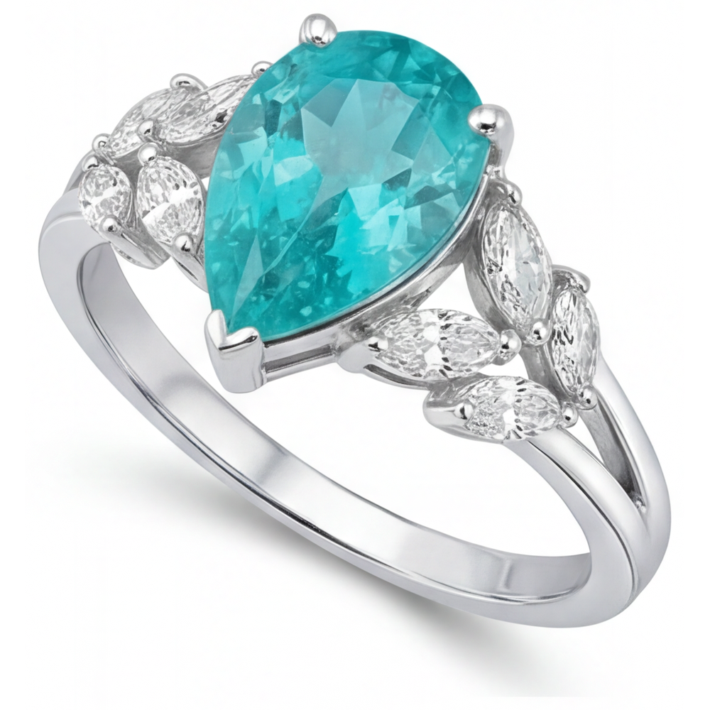 Naturreiner Neon Paraiba Schmuckstein-Ring – Seitenansicht