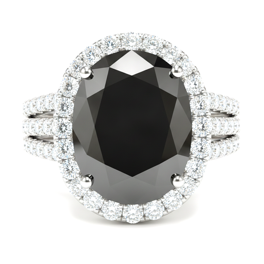 Verlobungsring mit echtem schwarzem Diamanten 6 Karat, ovaler Halo, 14 Karat Weißgold