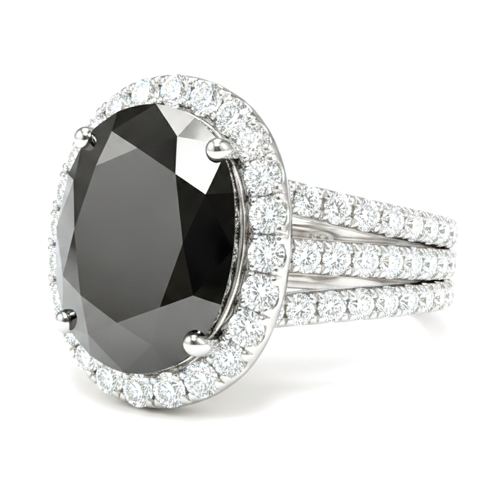 Verlobungsring mit echtem schwarzem Diamanten 6 Karat, ovaler Halo, 14 Karat Weißgold