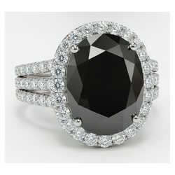 Verlobungsring mit echtem schwarzem Diamanten 6 Karat, ovaler Halo, 14 Karat Weißgold