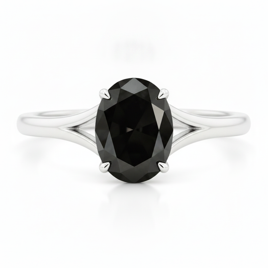 Verlobungsring mit natürlichem schwarzem Diamanten, 5 Karat ovaler Solitär, Kathedralfassung, 14 Karat Weißgold